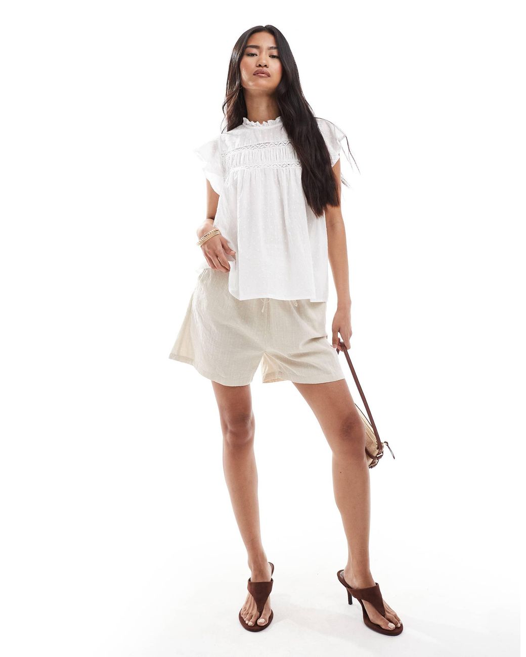 ONLY White Tie Front Textured Linen Look Bermuda Shorts Co-ord