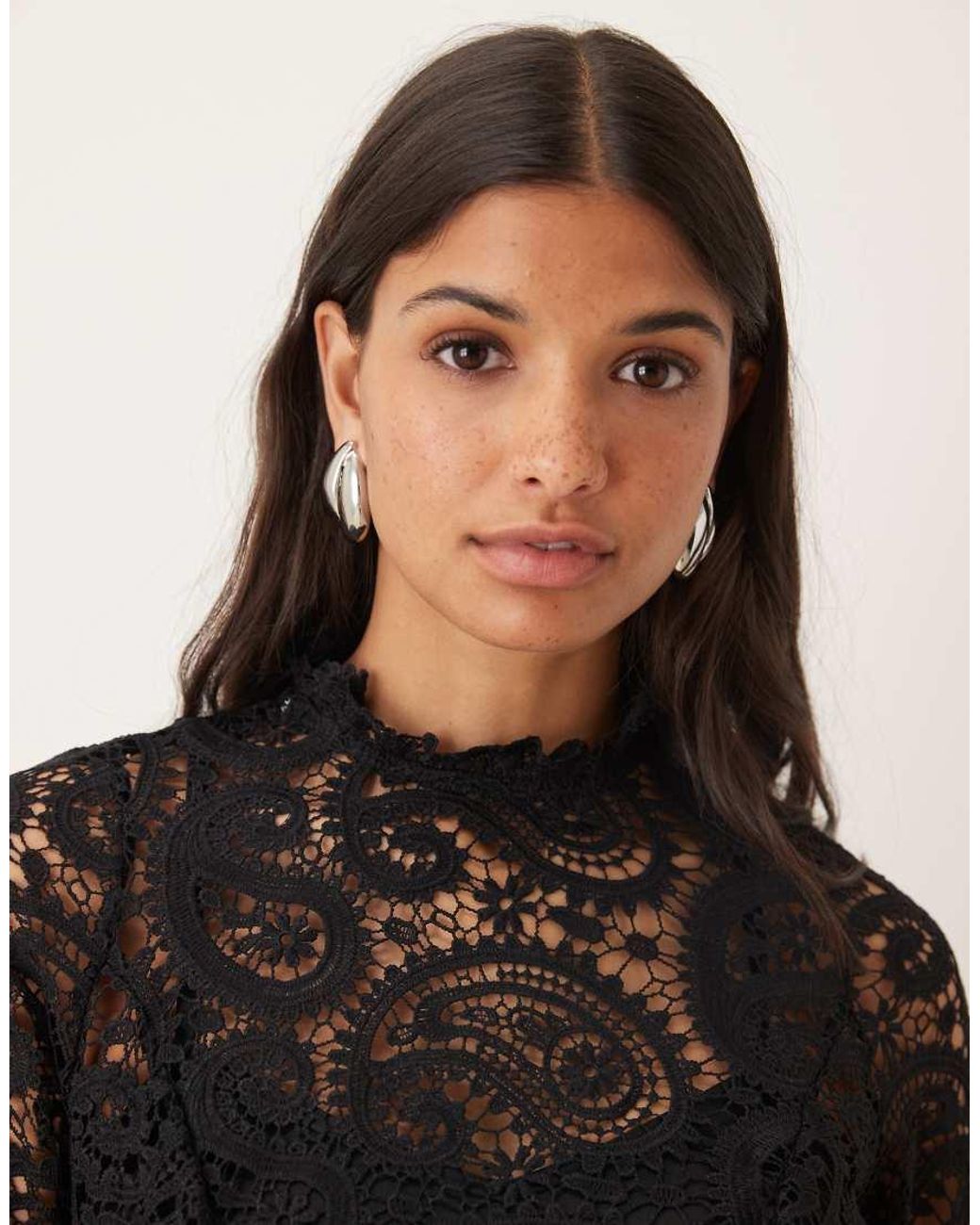 Maya Black High Neck Long Sleeve Lace Midaxi Dress