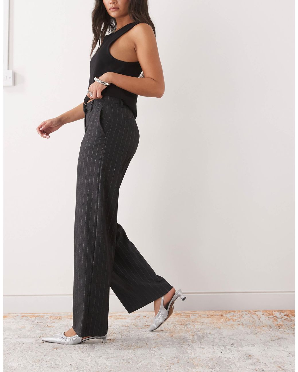 Monki 05913267 Monki Mid Waist Wide Leg Tailored Pants in White | Lyst