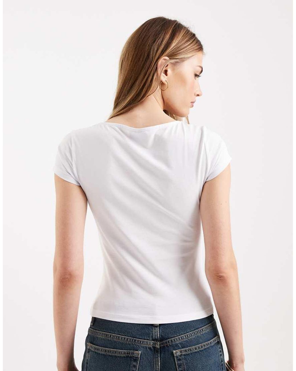 ASOS White Short Sleeve With Lace Detail Top