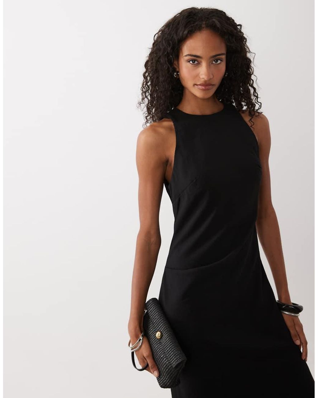 ASOS White Racer Neck Cupro Tuck Detail Maxi Dress