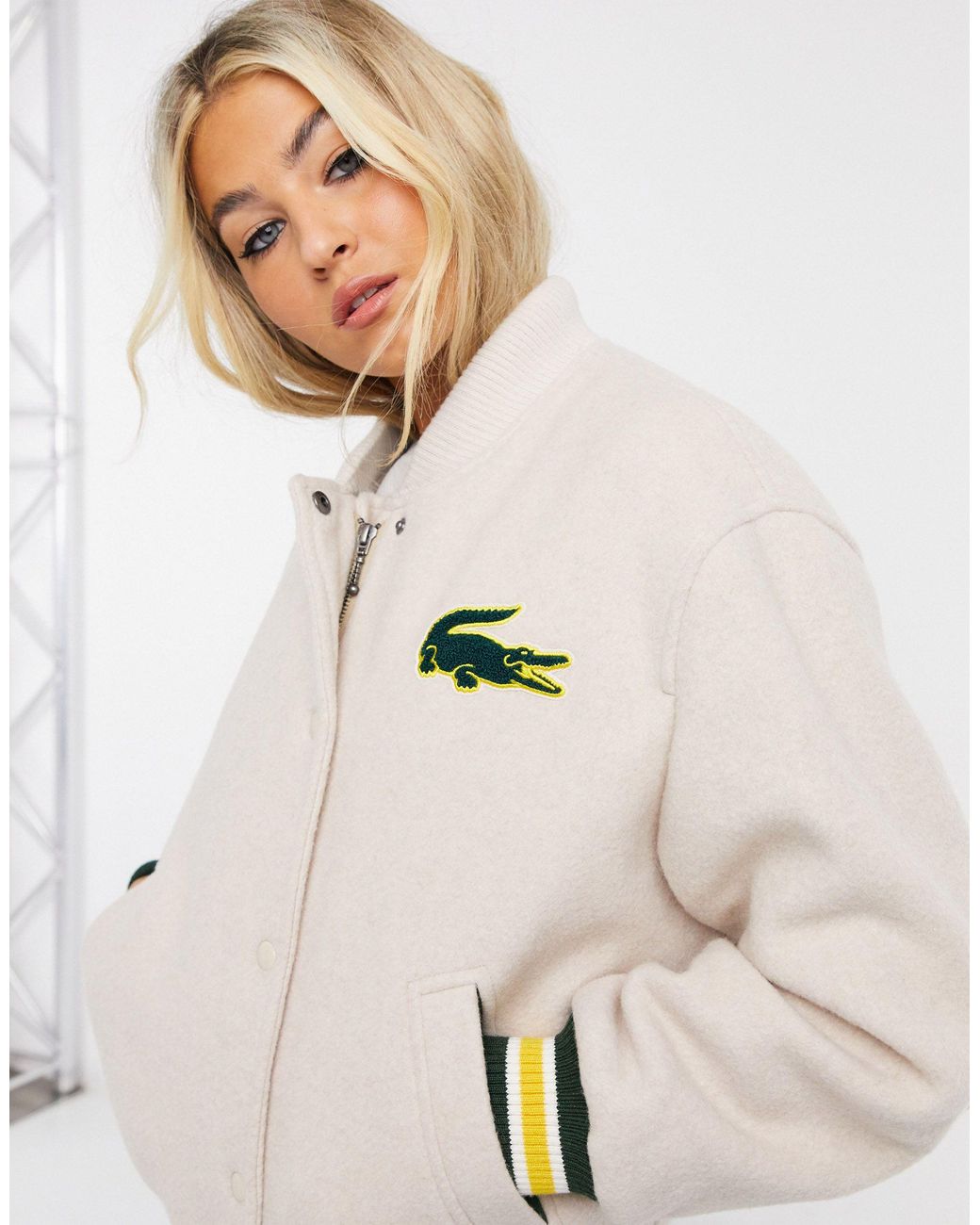 Chaqueta bomber en color crema con bordado Lacoste de color Amarillo Lyst