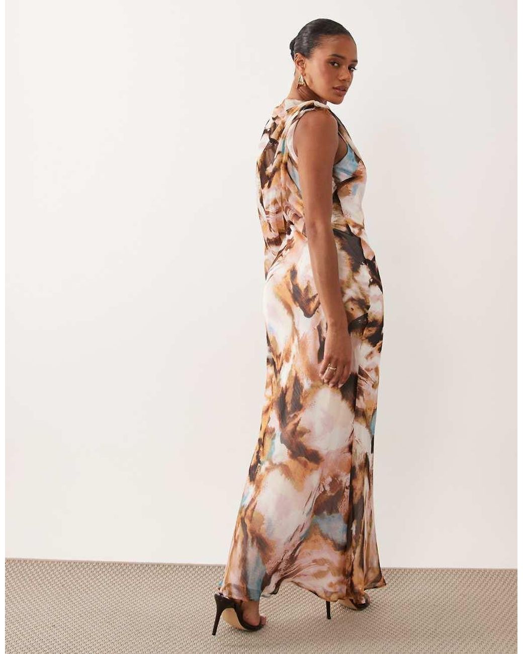 ASOS Natural Draped One Sleeve Bias Maxi Dress