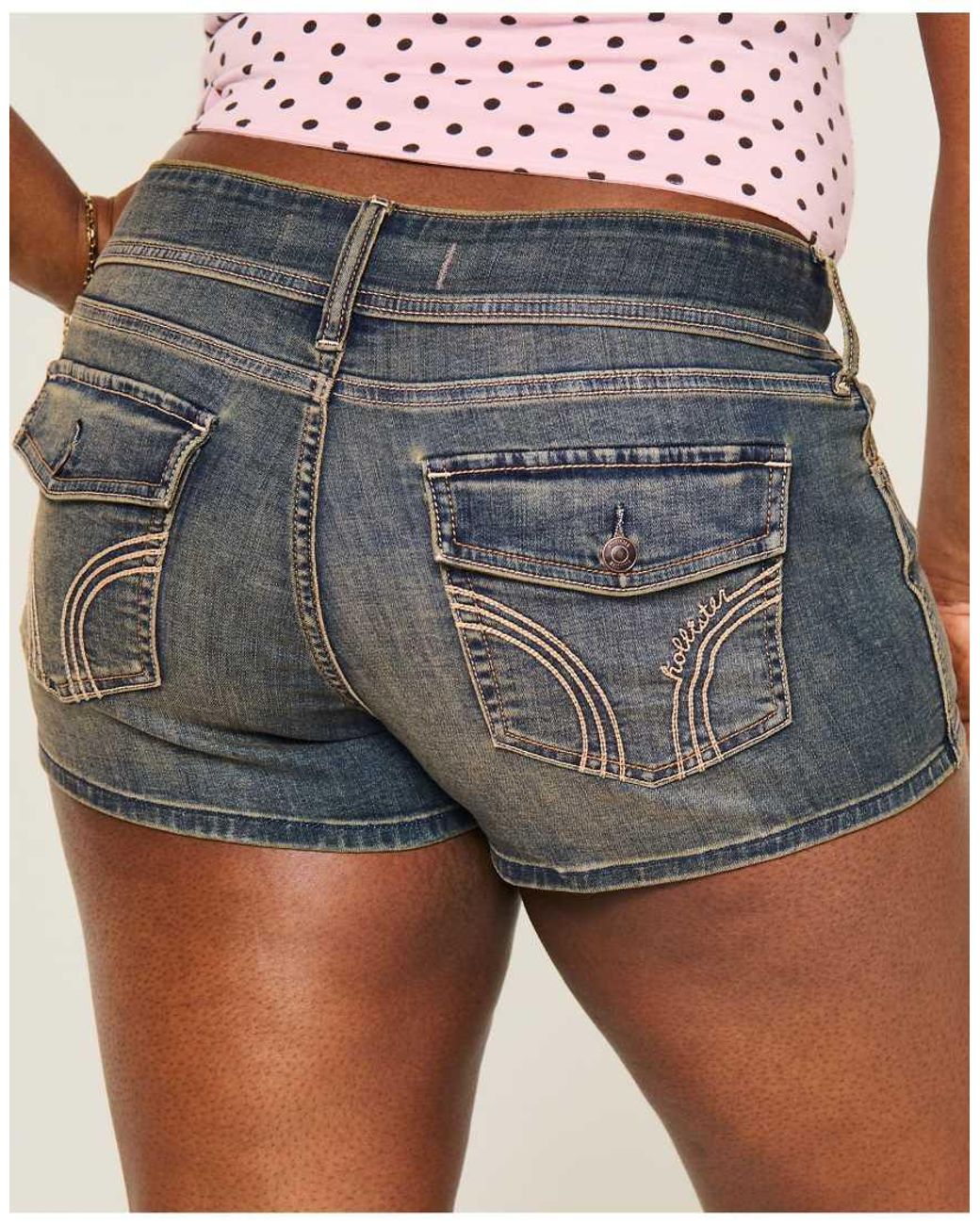 Hollister Blue Ultra Low-Rise Jean Shortie Shorts