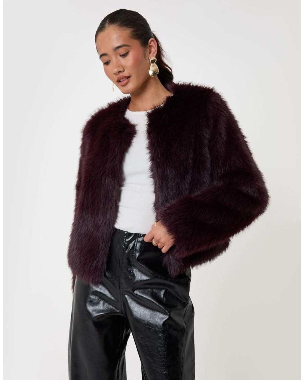 Threadbare Black Collarless Faux Fur Jacket
