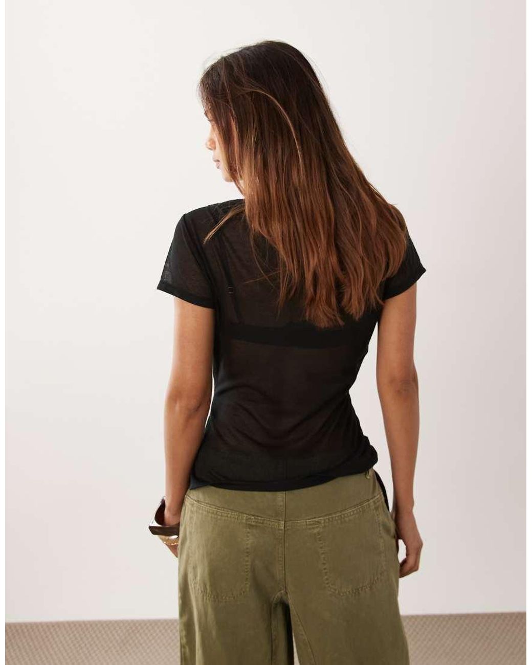 ASOS Black Semi Sheer Knit Look Drape Overlay Top