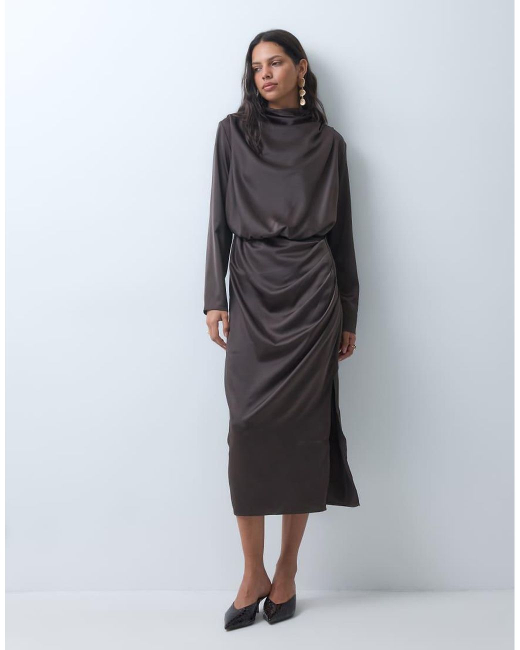 Y.A.S Black Draped Detail Long Sleeve Maxi Dress