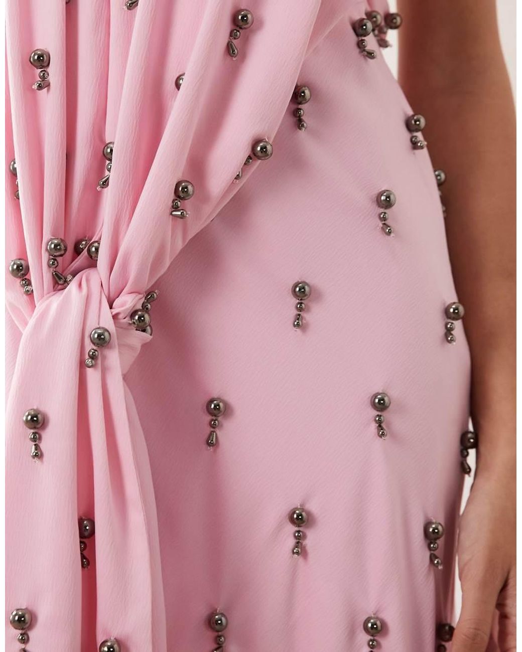 ARRANGE Pink Embellished Plunge Tie Halter Maxi Dress