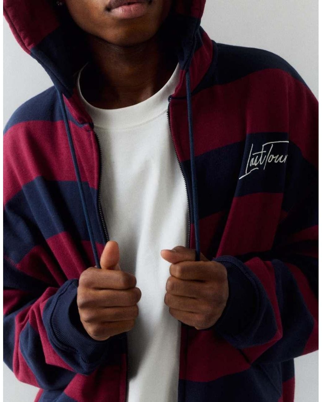 Pull&Bear Blue Striped Zip-up Sweatshirt With Hood for men