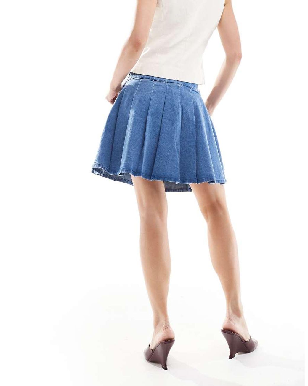 Pieces Blue Pleated Mini Denim Skirt