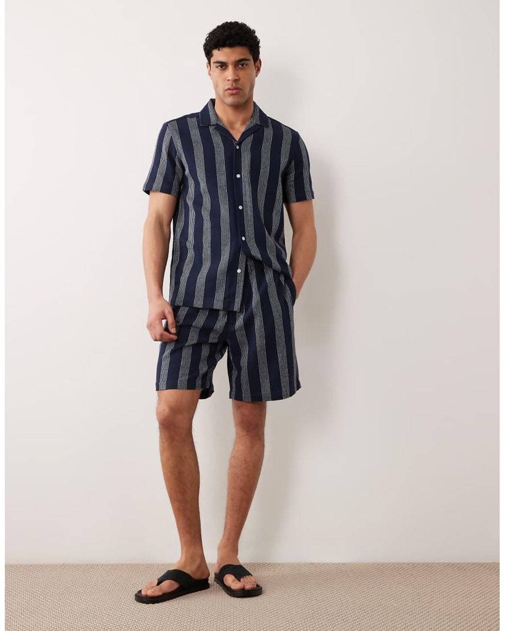 New Look Blue Co-ord Stripe Shorts for men