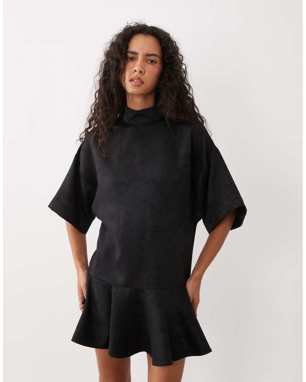 ASOS Black Funnel Neck Relaxed Mini Dress