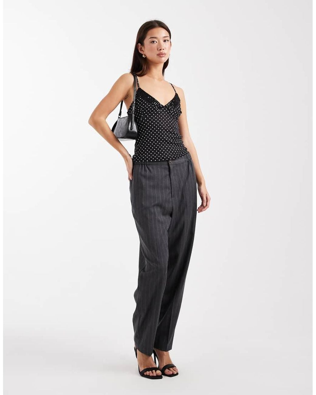 ASOS Black Sequin Trim Mesh Cami Top