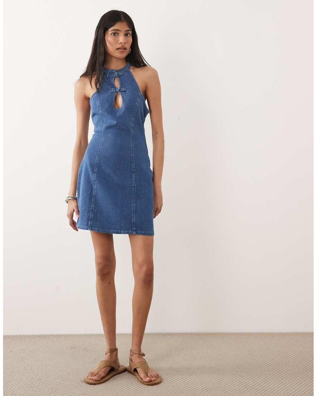 Miss Selfridge Blue Denim Mandarin Mini Dress
