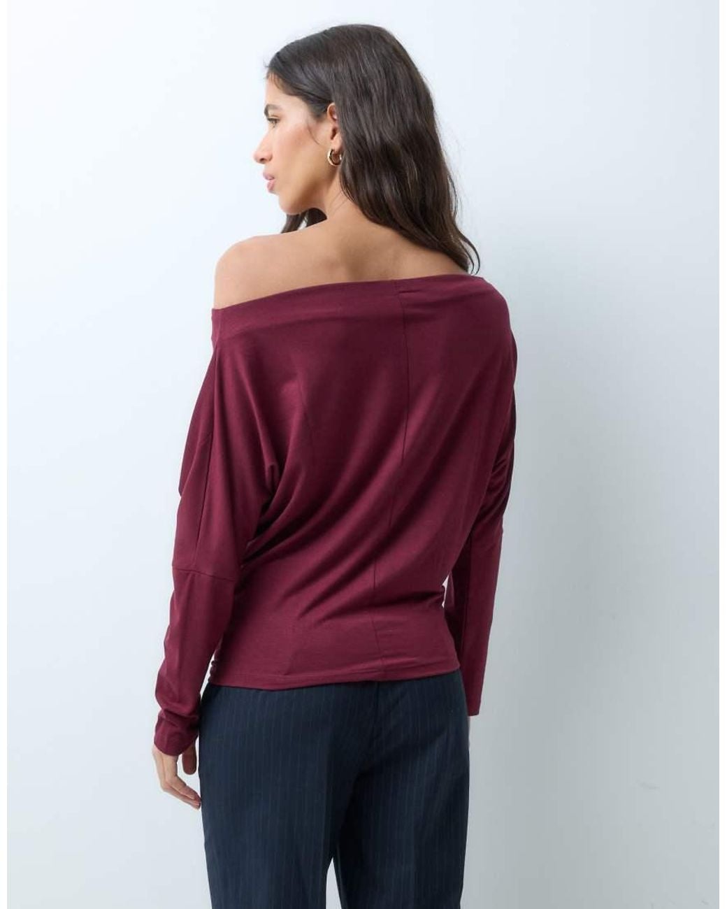 Mango Red Teen Off Shoulder Long Sleeve T-shirt
