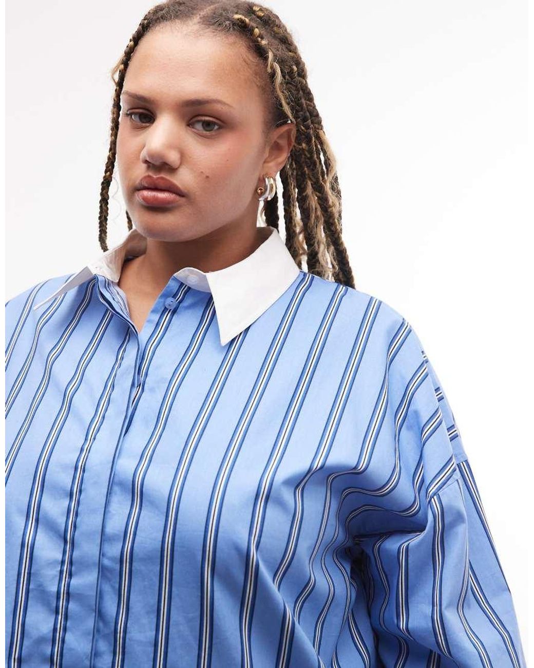 ASOS Blue Asos Design Curve Contrast Collar Shirt