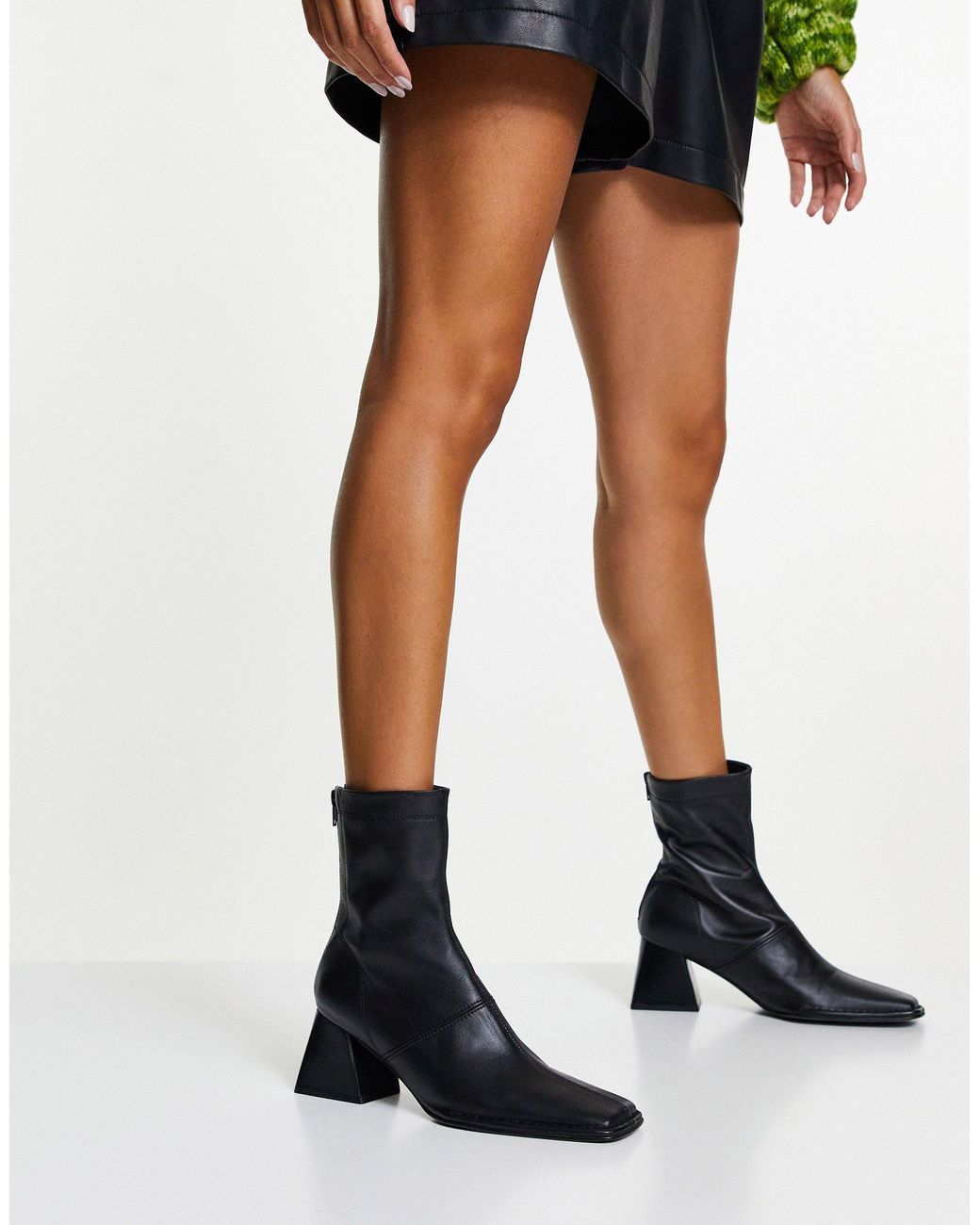 TOPSHOP Hazel Leather Block Heel Ankle Boot in Black | Lyst
