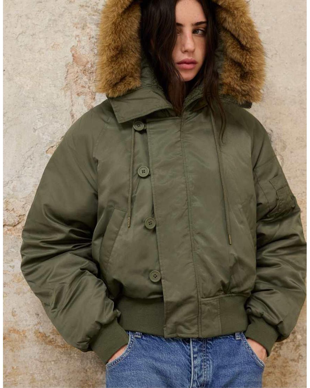 Stradivarius Natural Cropped Hooded Jacket