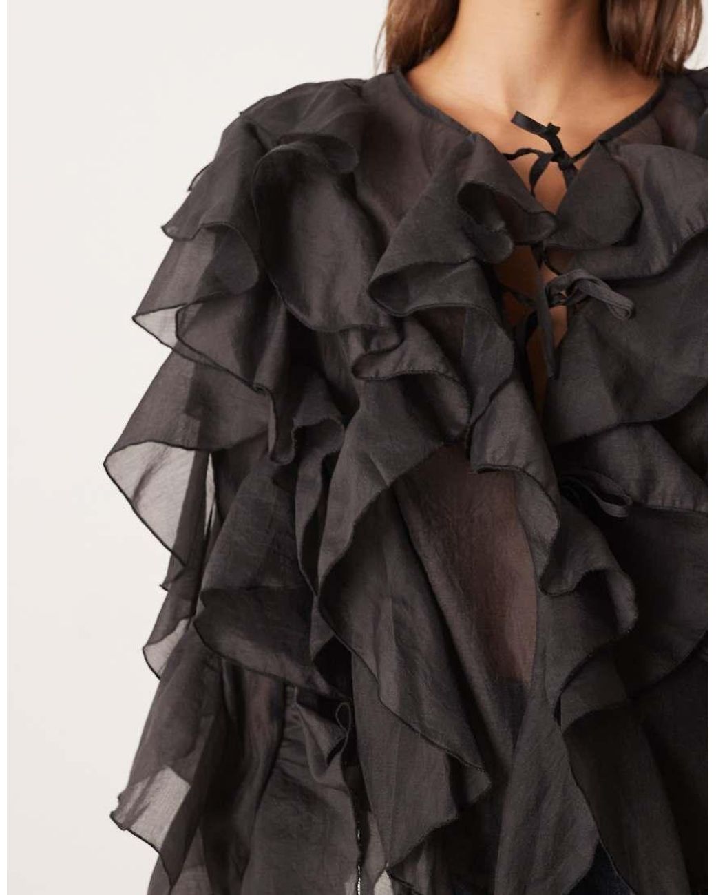 Sister Jane Black Dream Tie Front Ruffle Blouse