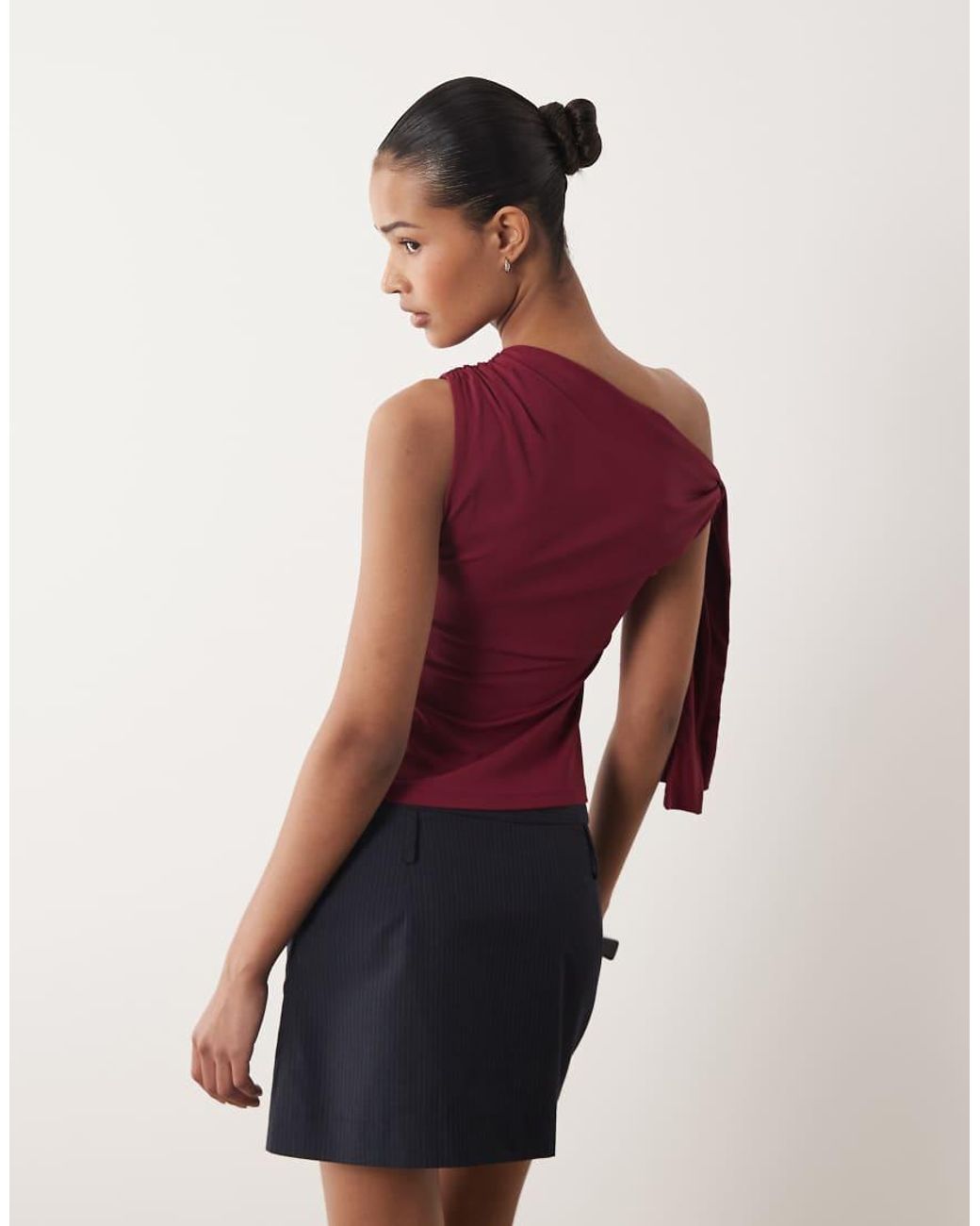 Gina Tricot Red Soft One Shoulder Tie Top