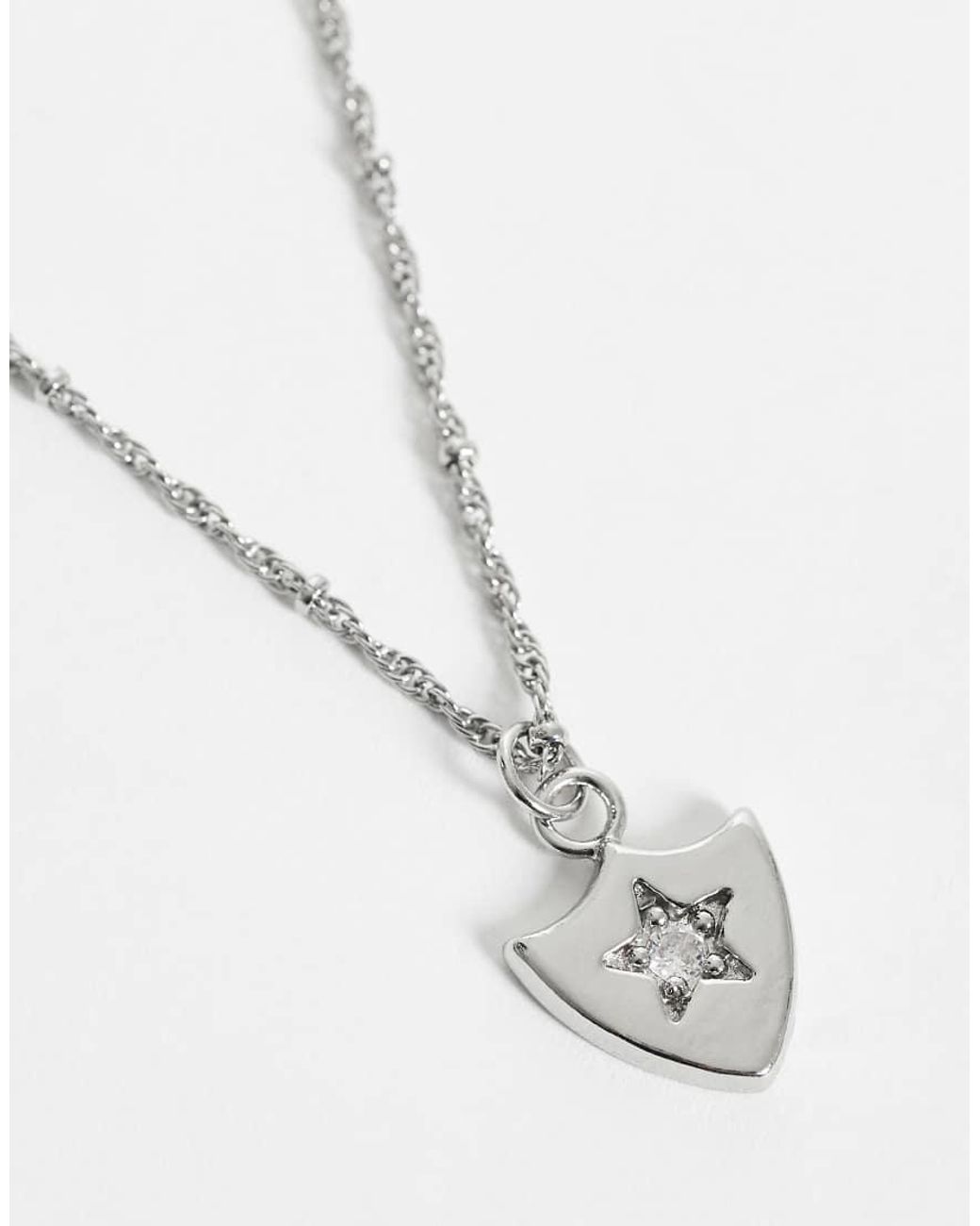 ASOS White Engraved Star Shield Pendant Necklace for men