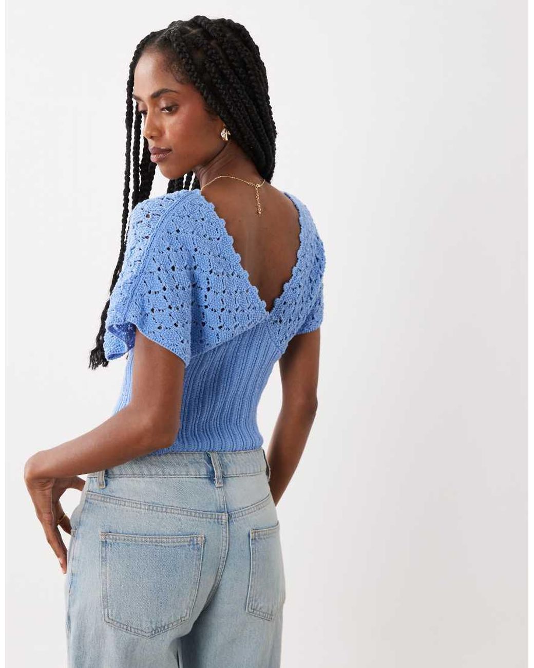 ASOS Blue Knitted Plunge Cinch Top