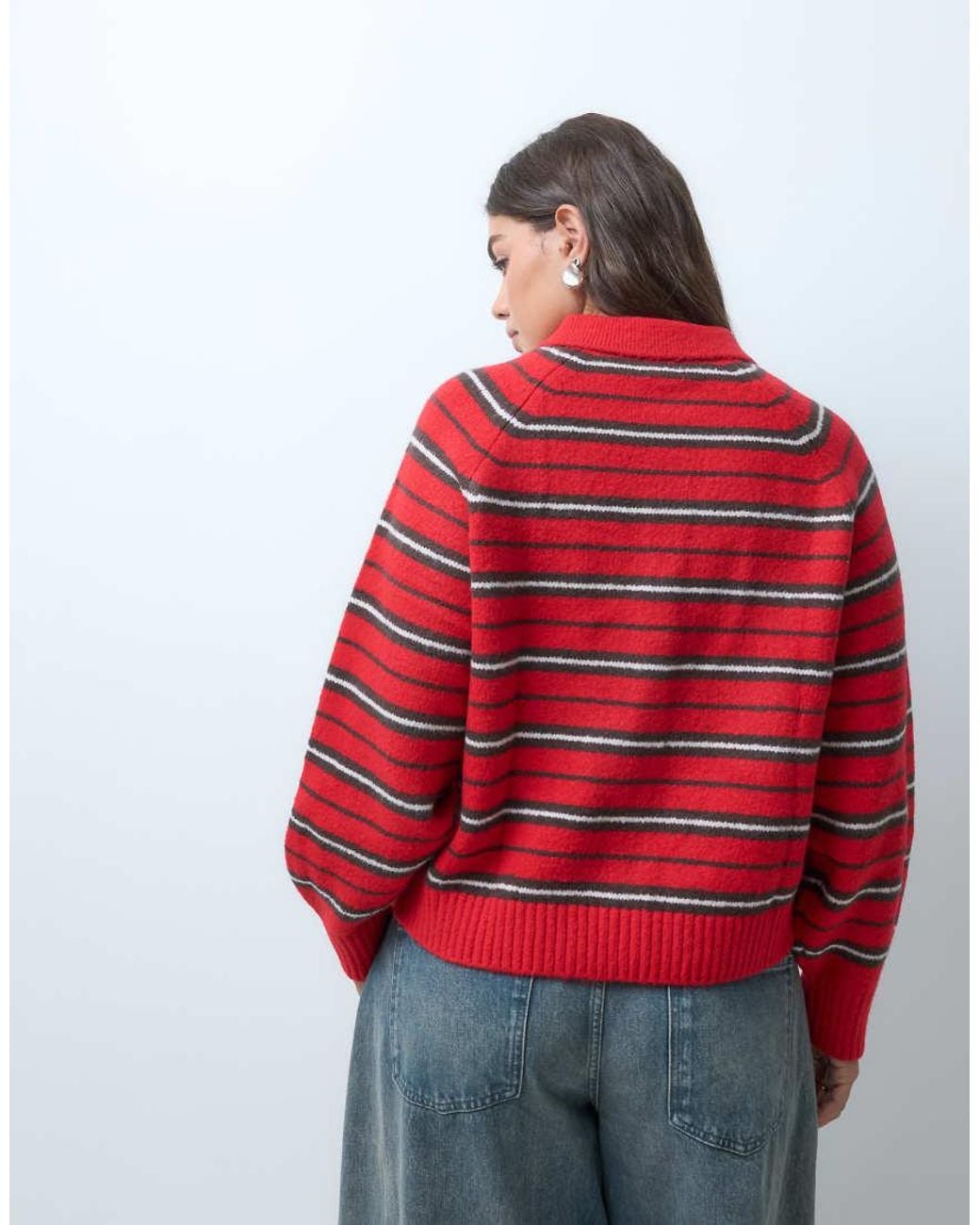 ASOS Red Asos Design Curve Colla Button Through Stripe Cardigan