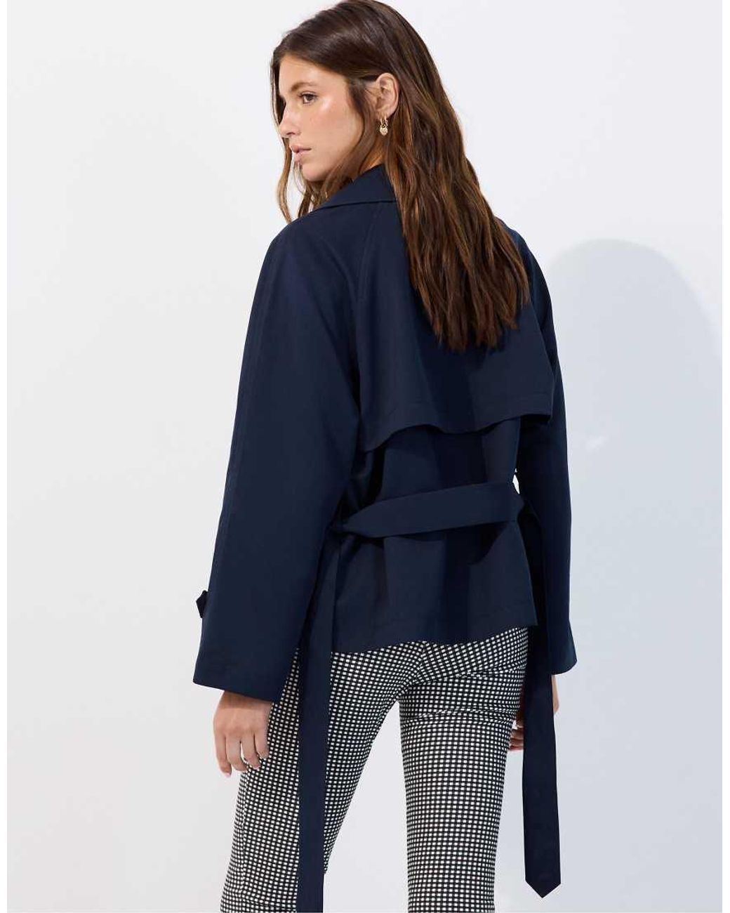 Stradivarius Blue Short Flowing Belted Trench Coat