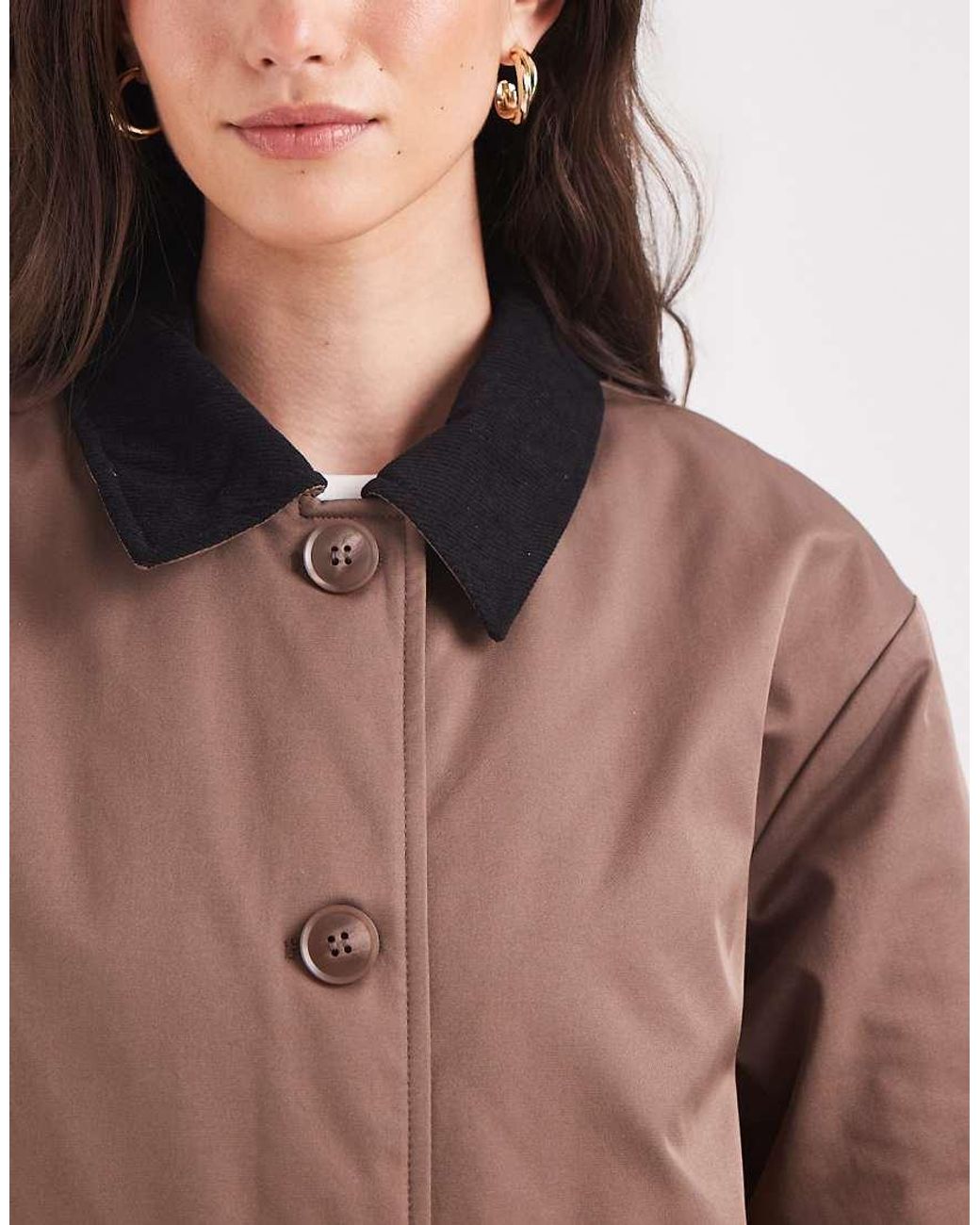 Pieces Natural Longline Trench Coat With Cord Collar Detail