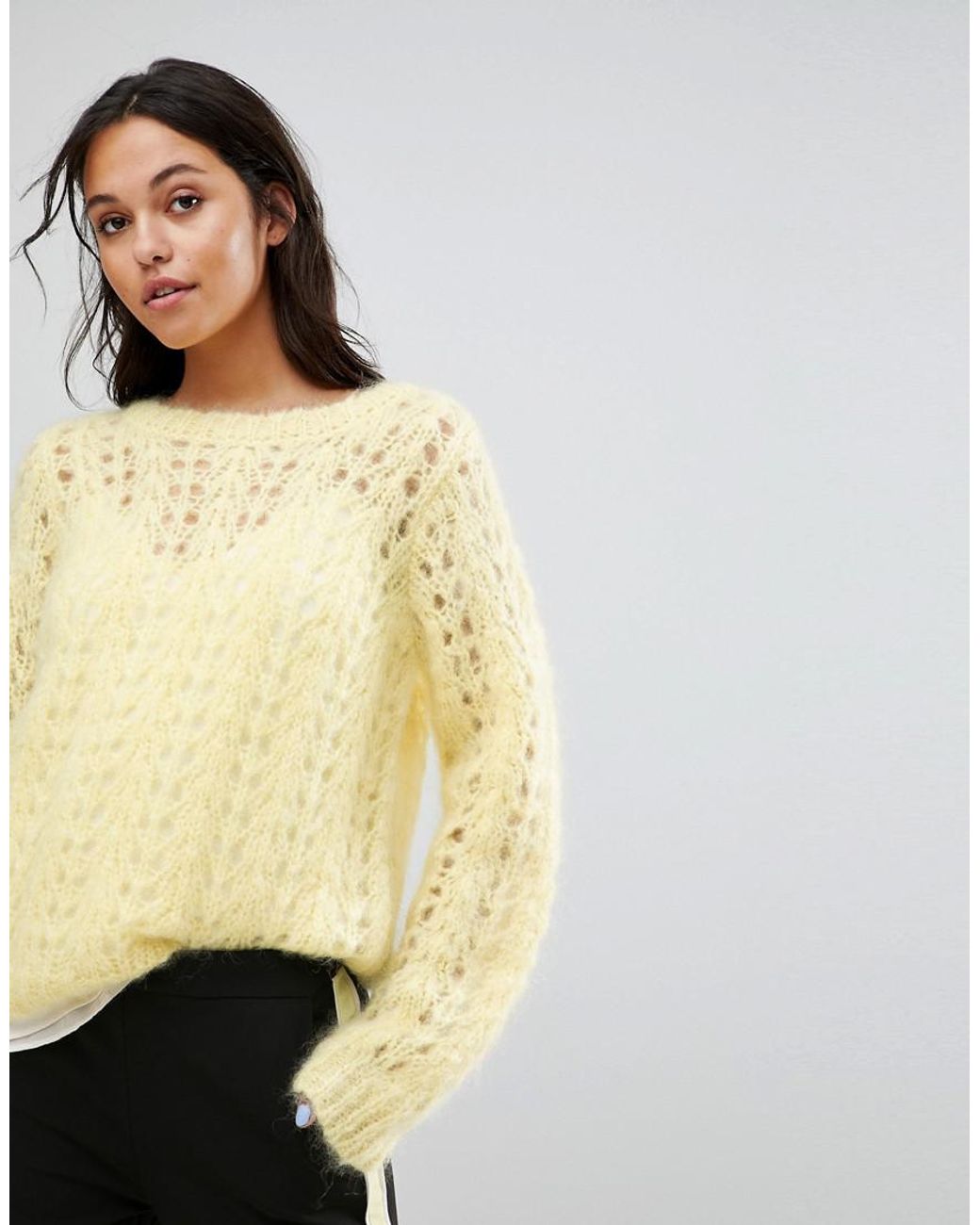 Gestuz Leather Loose Knitted Jumper in Yellow | Lyst Canada