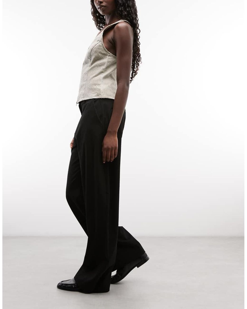 Weekday Black Low Waist Barrel Leg Tailored Trousers