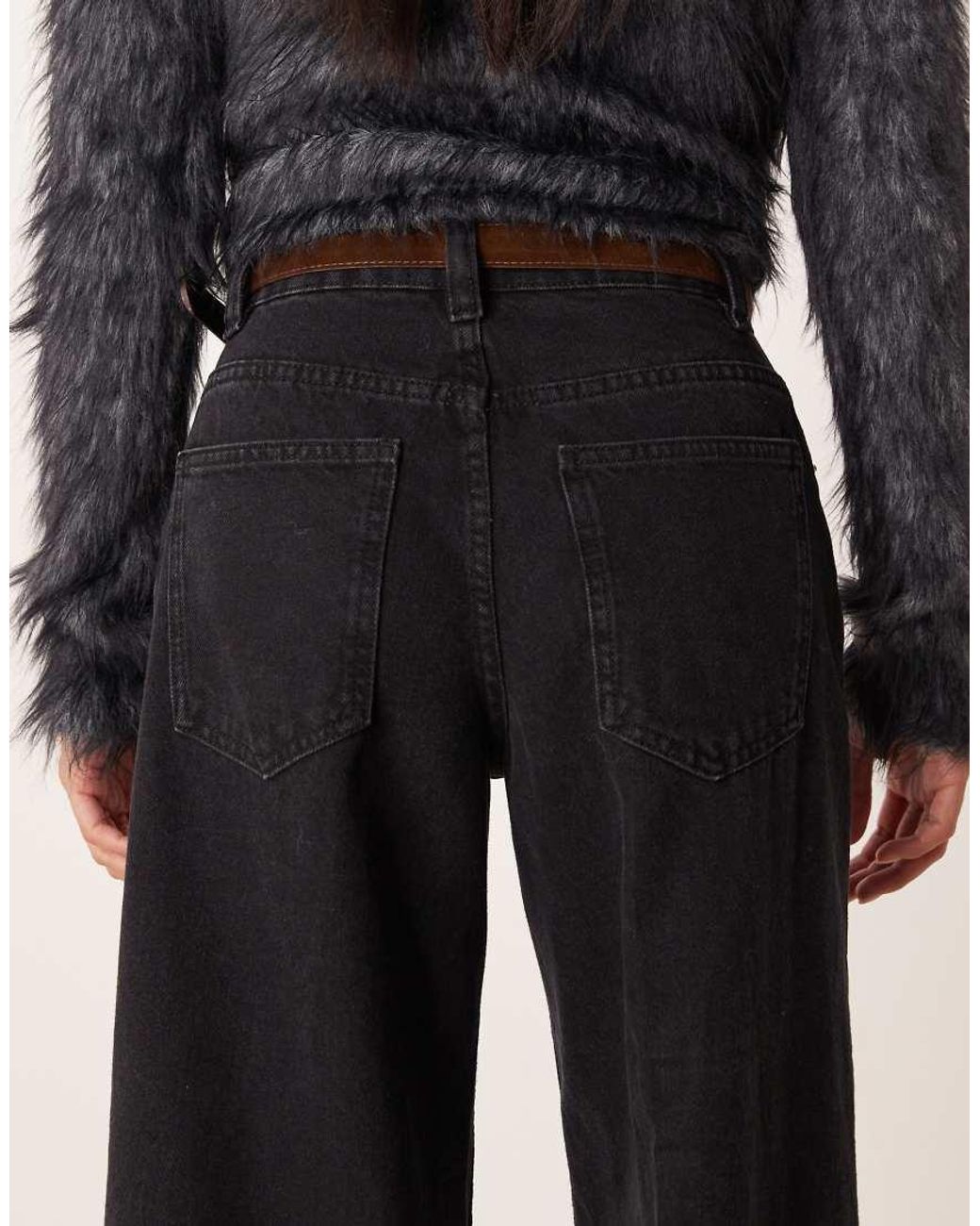 ASOS Blue Asos Design Petite Wide Leg Jean With Crease Front And Belt