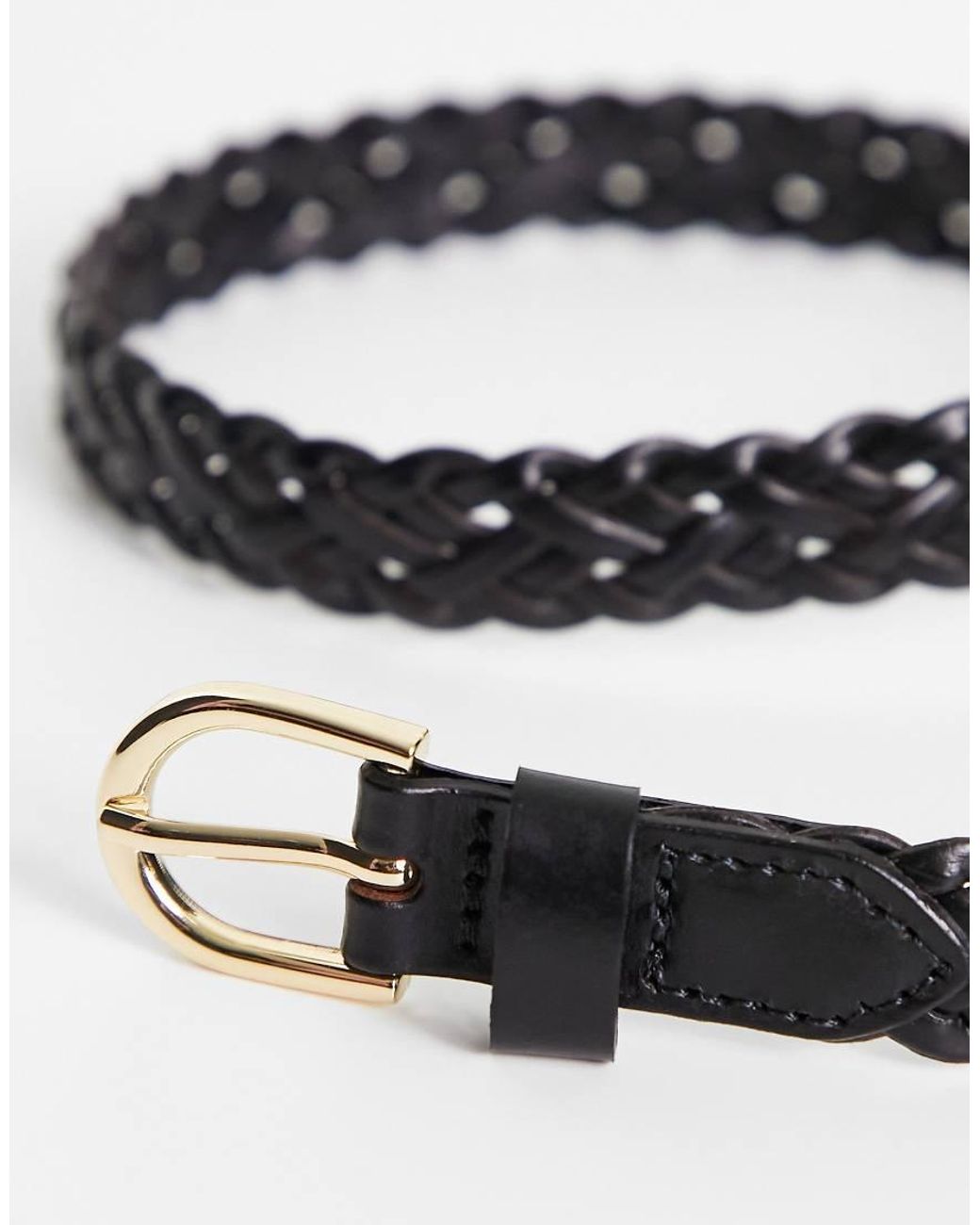 Pieces Blue Plaited Faux Leather Belt With Buckle