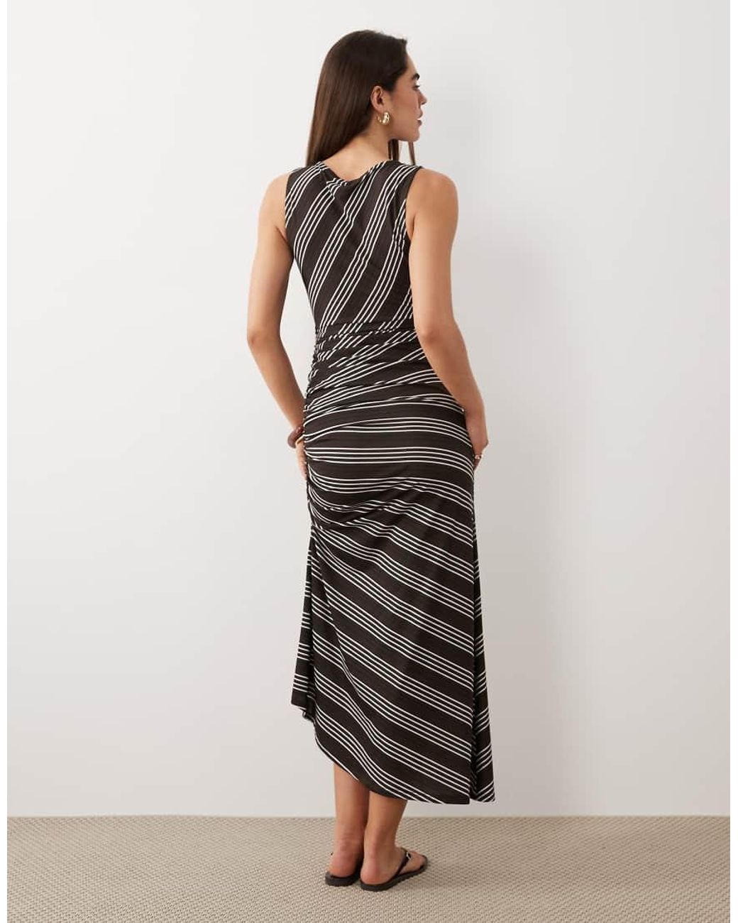 ASOS Multicolor Sleeveless With Ruching Tie Detail Midi Dress