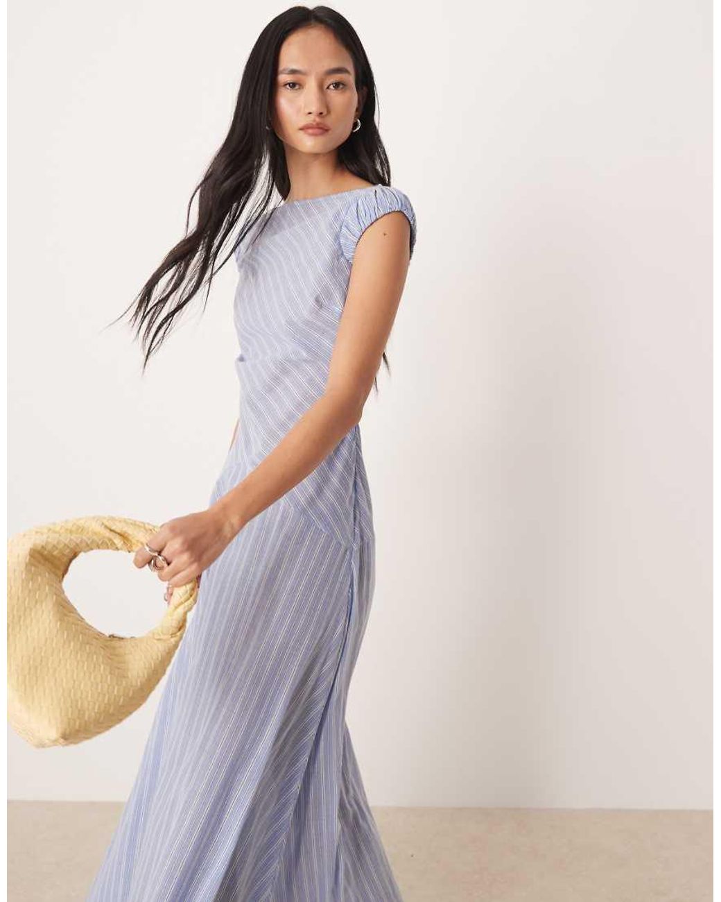 ASOS Multicolor Dropped Waist Midi Dress With Ruched Cap Sleeve