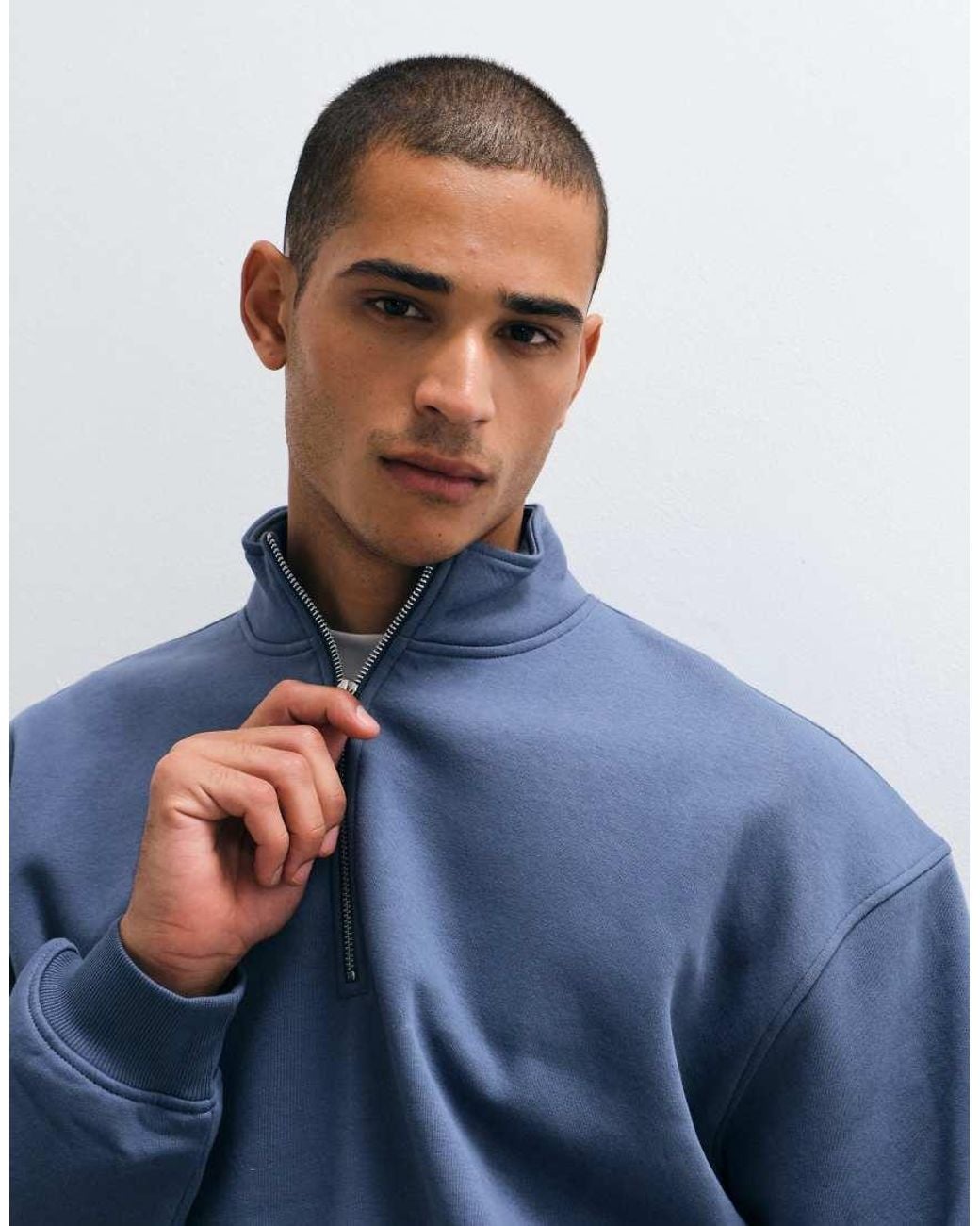 ASOS Blue Essentials Relaxed Fit Quarter Zip Sweatshirt for men