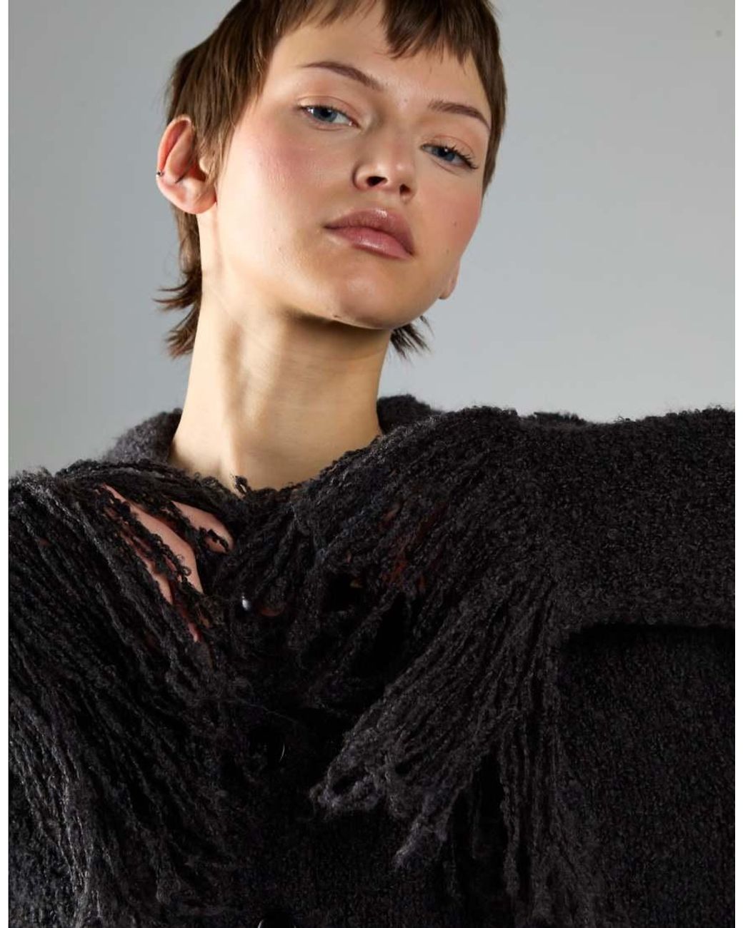 Glamorous Black Fringe Cuff Button-Front Cardigan