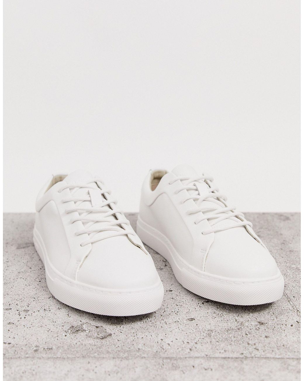 Jack & Jones Denim Premium Faux Leather Trainer in White for Men | Lyst