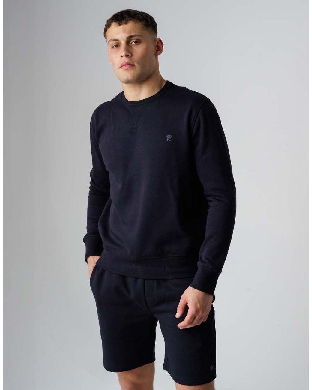 French Connection Blue Cotton Blend Sweatshirt And Shorts Co Ord Set for men