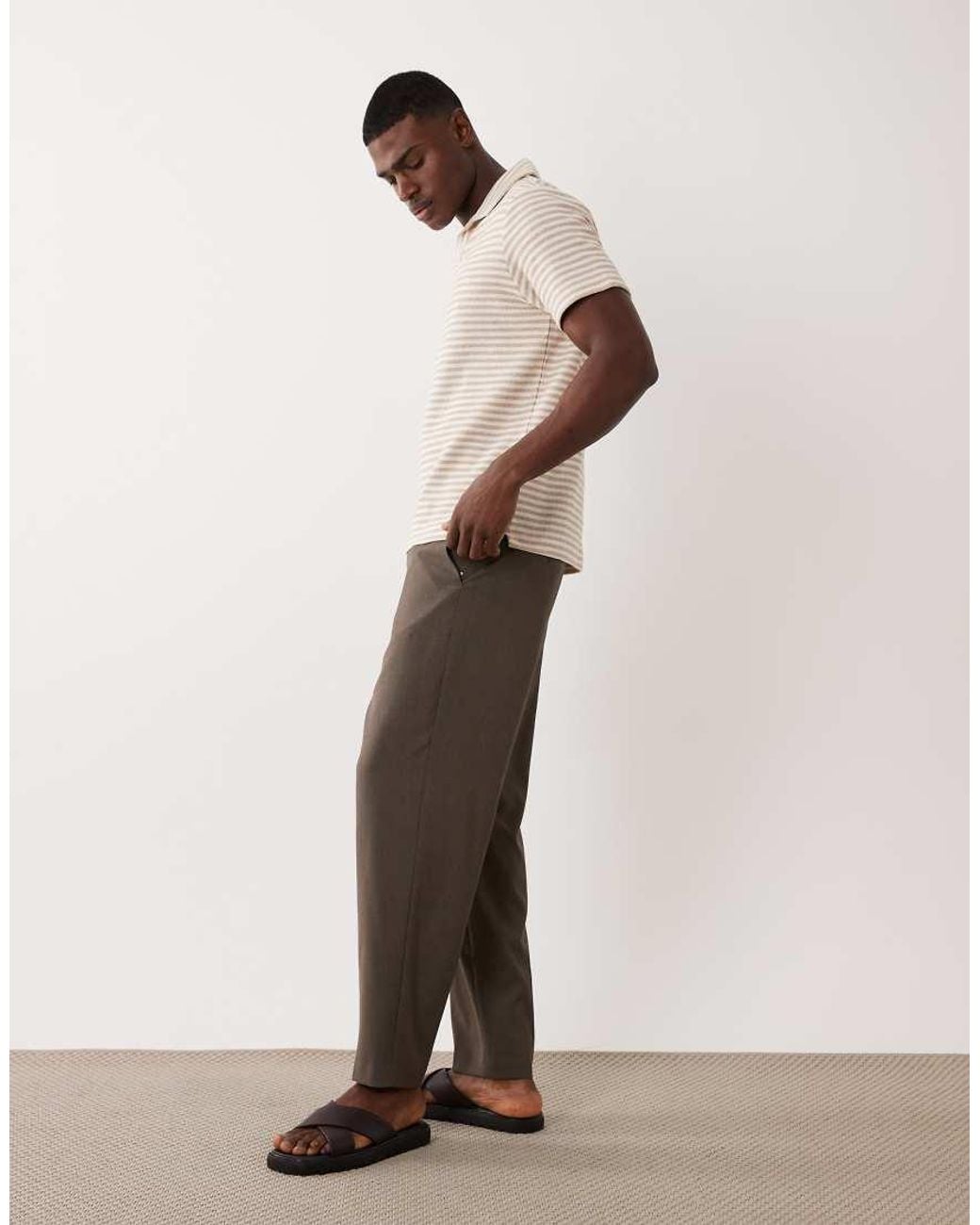 Mango Natural Cotton Rich Camp Collar Striped T-shirt for men