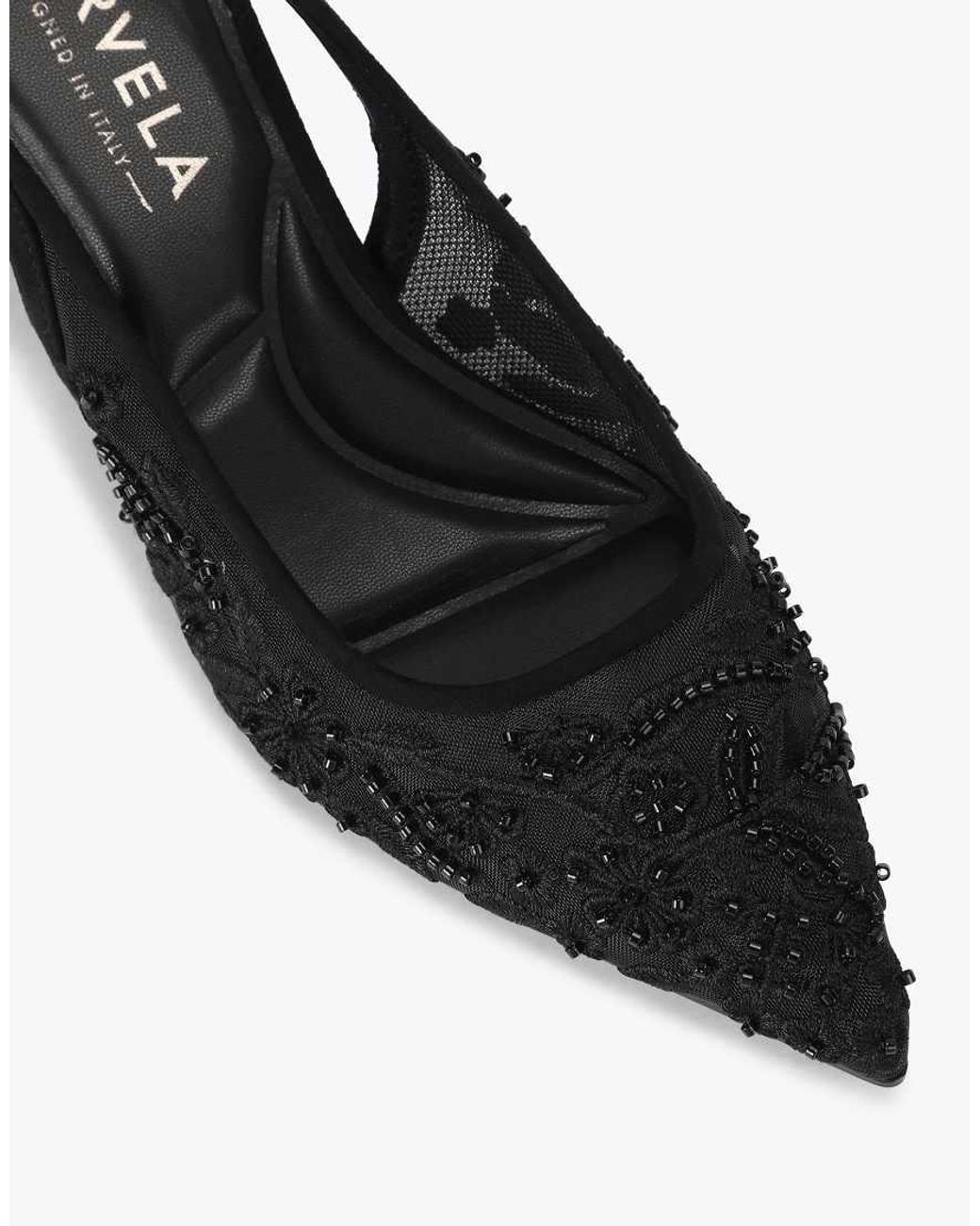 Carvela Kurt Geiger Black Positano Lace Sling Low Heeled Sandals