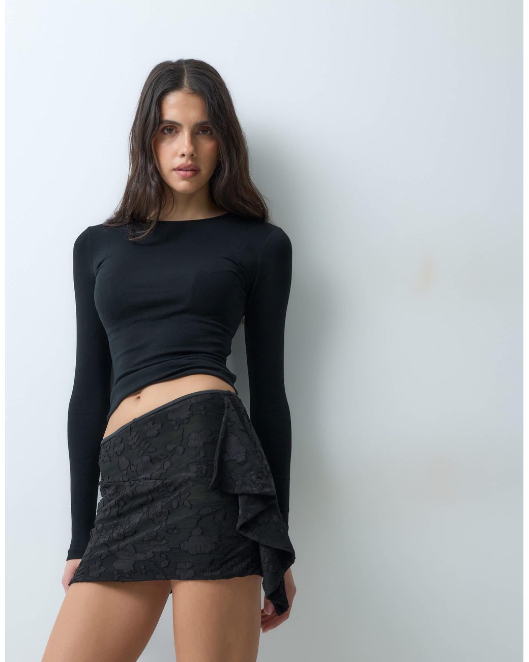 ASOS Black Devore Draped Skort