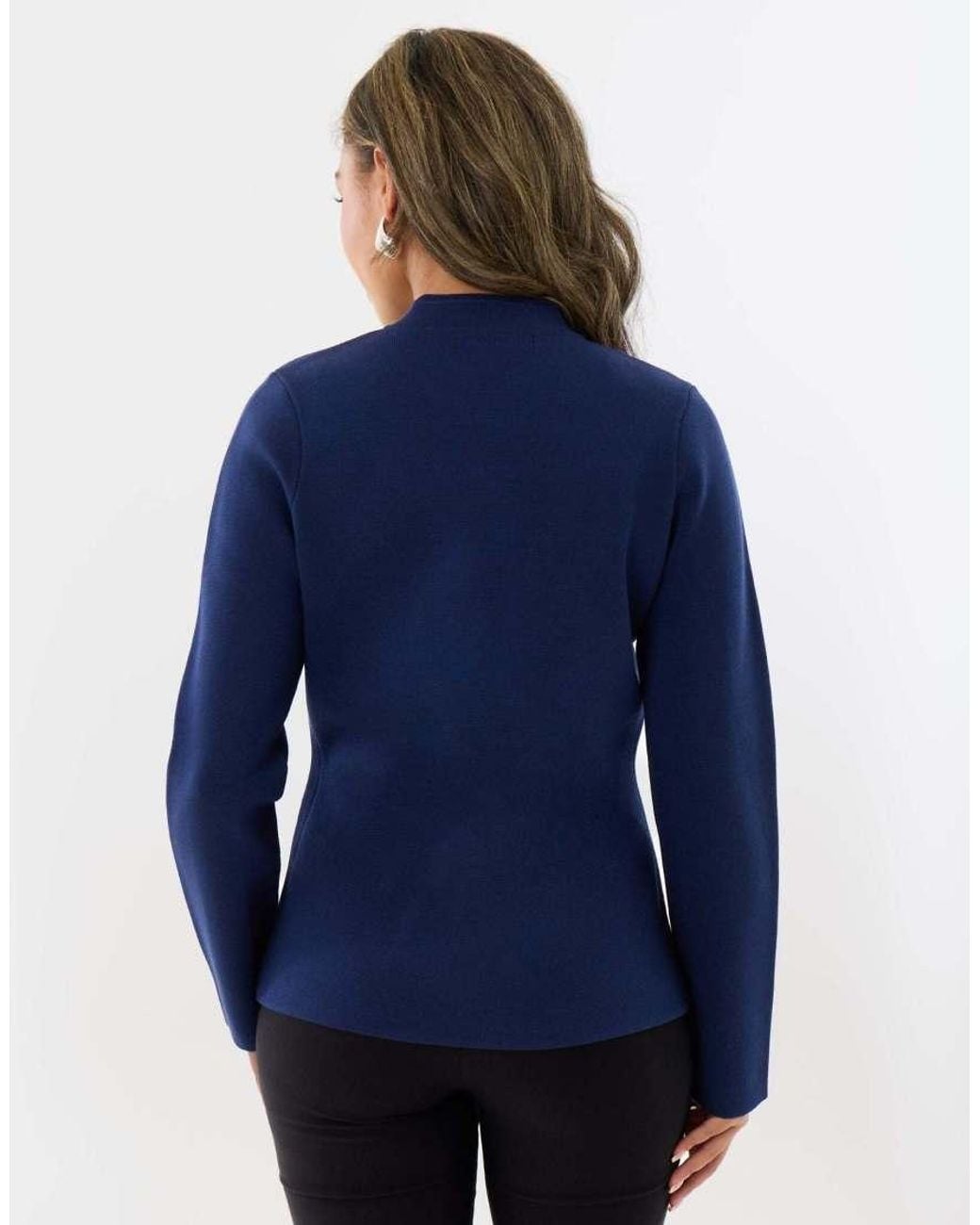 Threadbare Blue Curved Hem Mandarin Style Cardigan