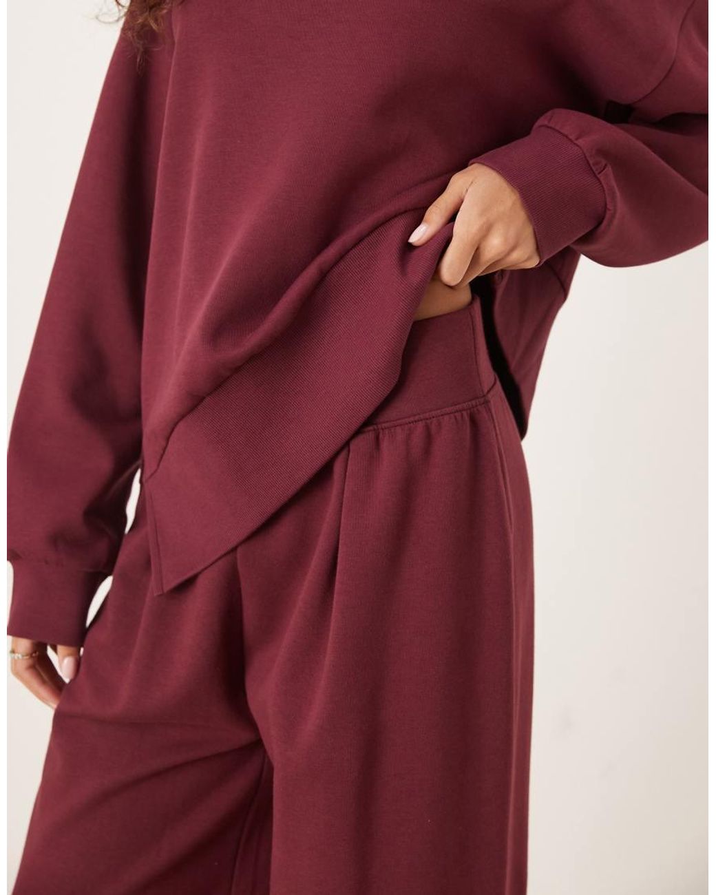 ASOS Red Interlock Wide Leg Sweatpants With Wide Waistband Detail