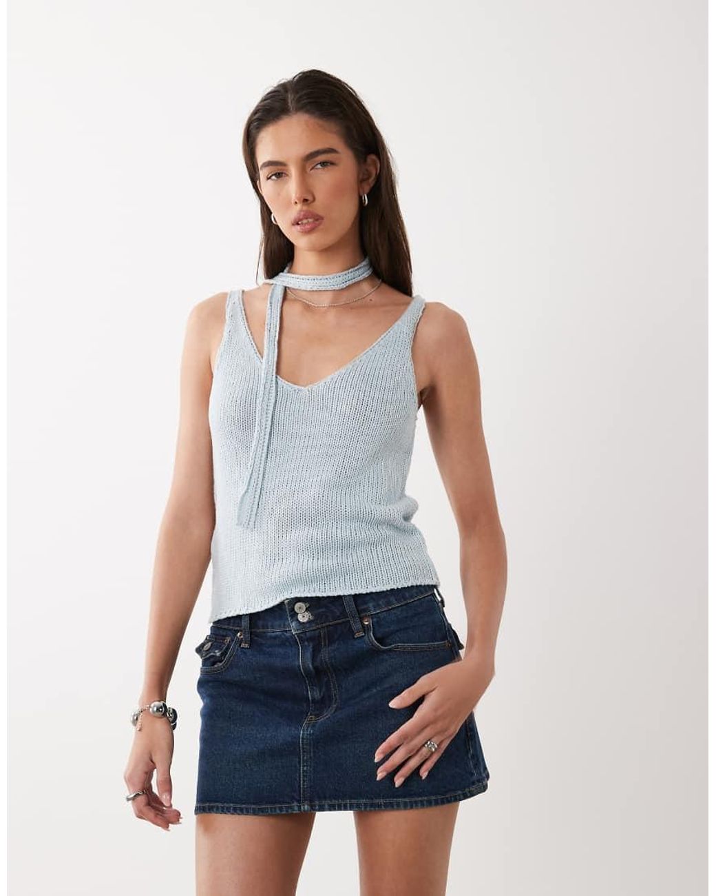 Mango Blue Teen Knit Tank Top With Scarf