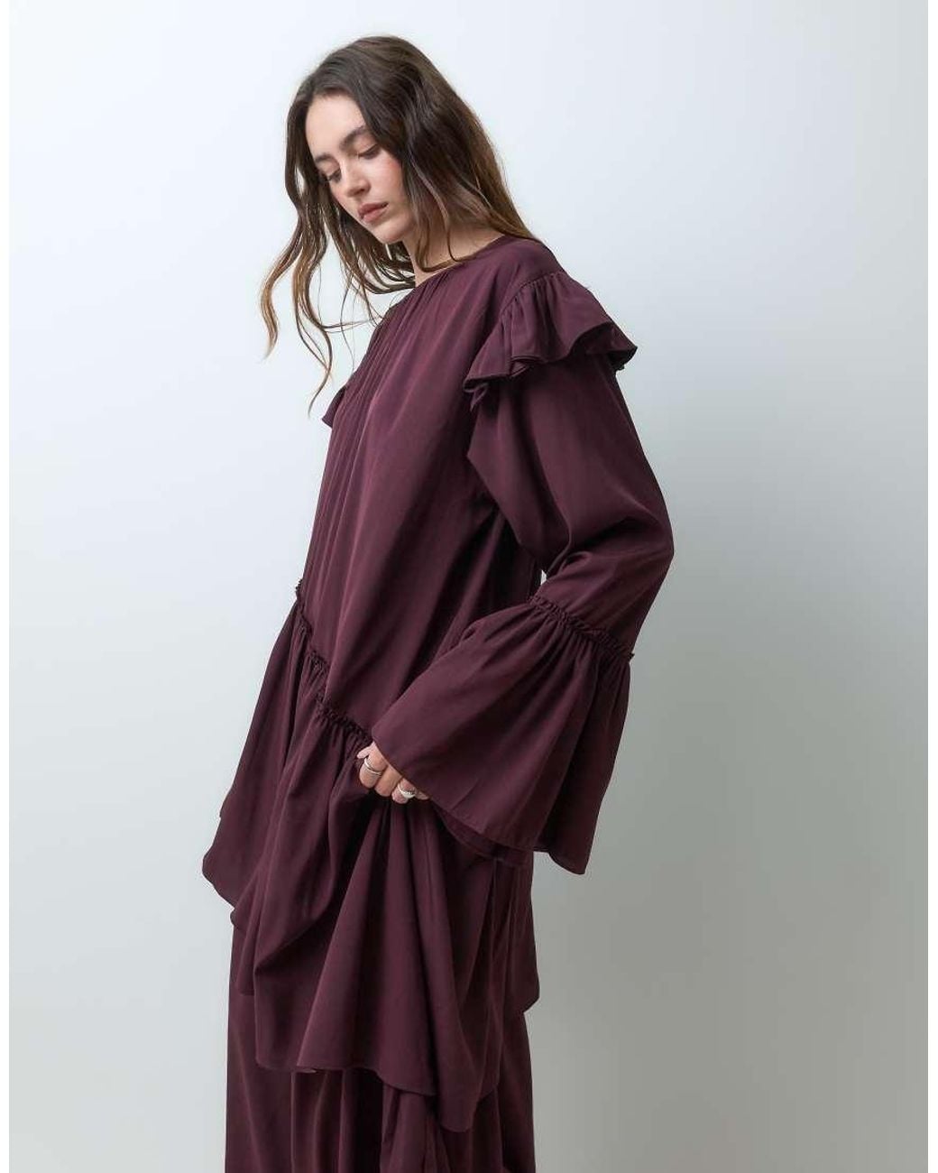 Muse Assembly Red Asymetric Ruffle Flora Maxi Dress