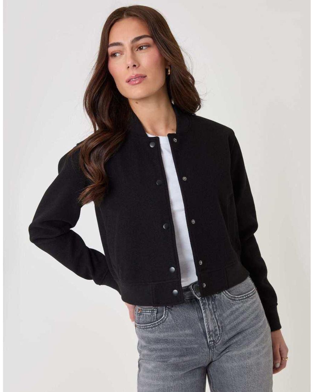 Threadbare Black Faux Wool Bomber Jacket