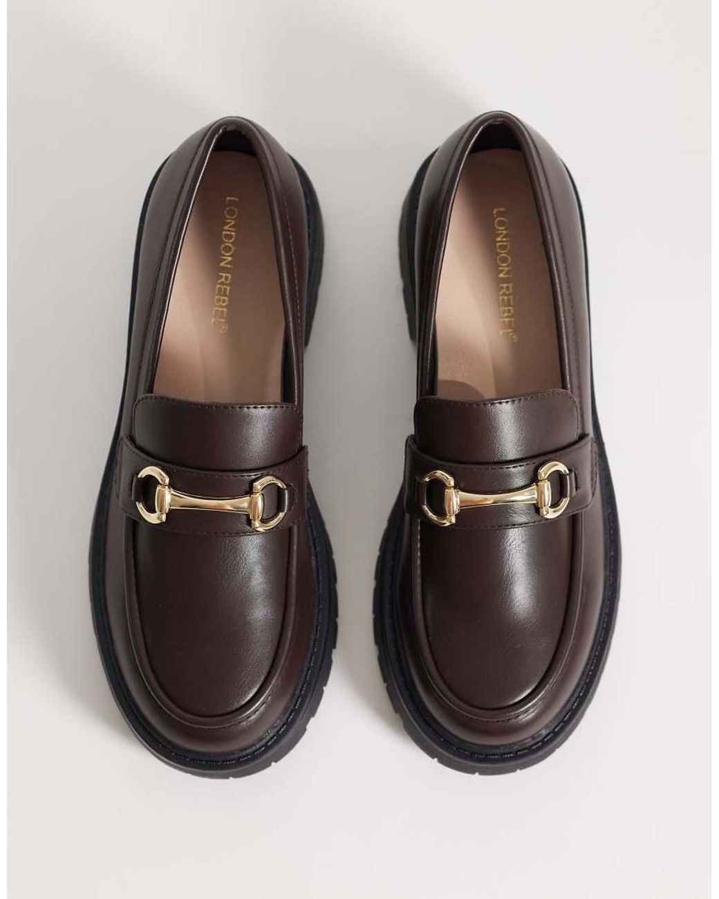 London Rebel Black peggy Metal Trim Chunky Loafers
