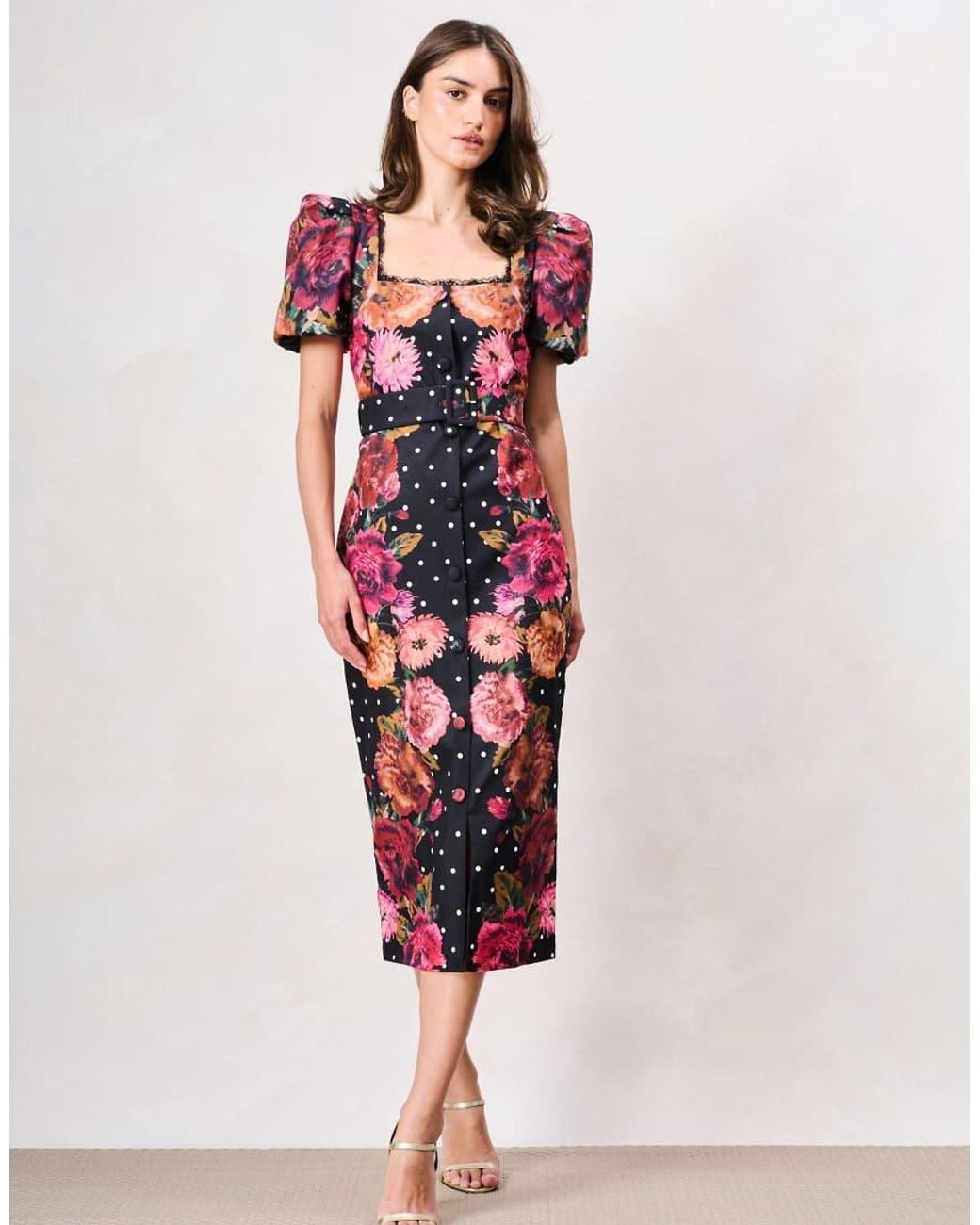 Hope & Ivy Pink The Rinna Puff Sleeve Sweetheart Neckline Pencil Dress