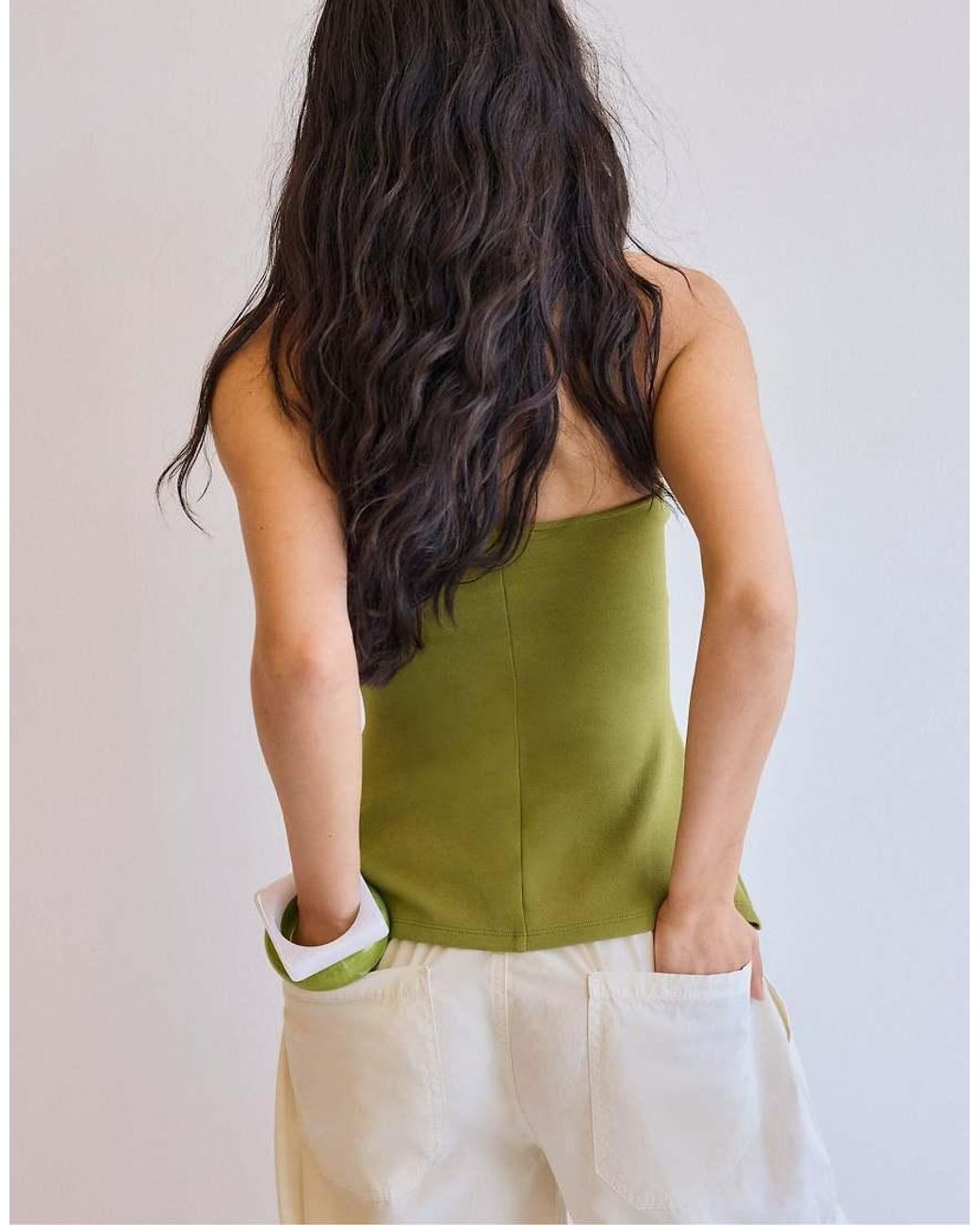 Stradivarius Green Bandeau Sweetheart Neckline